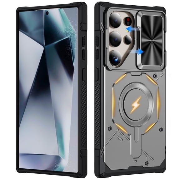 Military Grade Shockproof Case for Samsung Galaxy S24 Ultra 5G, Built-in N52 Magnetic Ring, Slide Camera Lens Cover, Rugged Heavy Duty Protective Phone Case
