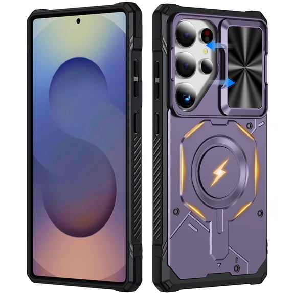 Military Grade Shockproof Case for Samsung Galaxy S25 Ultra 5G, Built-in N52 Magnetic Ring, Slide Camera Lens Cover, Rugged Heavy Duty Protective Phone Case