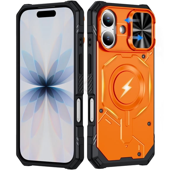 Military Grade Shockproof Case for iPhone 17, Built-in N52 Magnetic Ring, Slide Camera Lens Cover, Rugged Heavy Duty Protective Phone Case