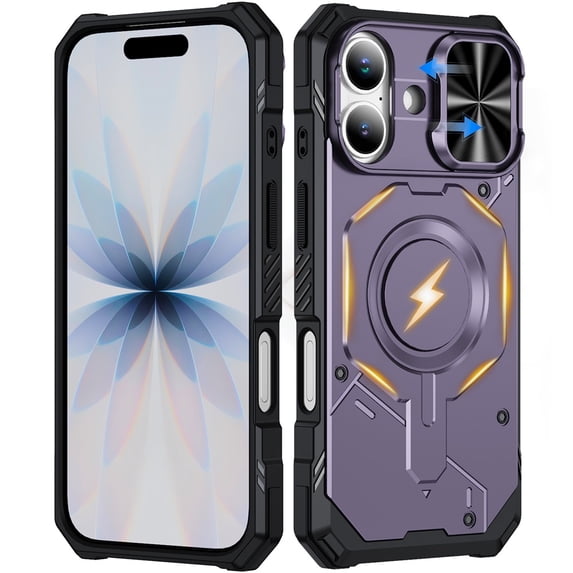 Military Grade Shockproof Case for iPhone 17, Built-in N52 Magnetic Ring, Slide Camera Lens Cover, Rugged Heavy Duty Protective Phone Case