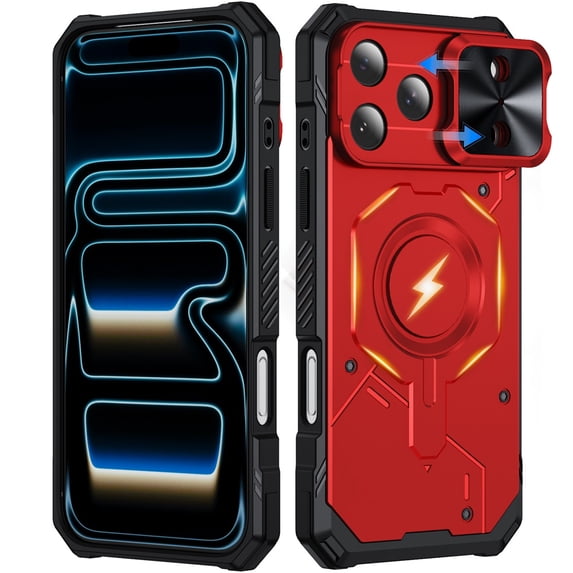 Military Grade Shockproof Case for iPhone 17 Pro Max, Built-in N52 Magnetic Ring, Slide Camera Lens Cover, Rugged Heavy Duty Protective Phone Case