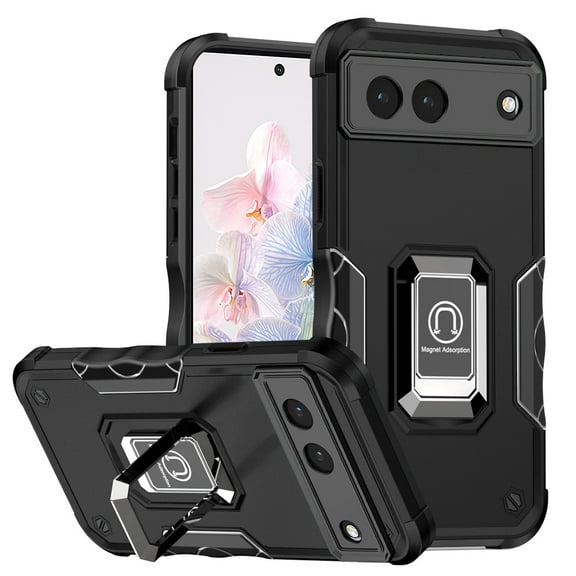 Military Grade Shockproof Hybrid Armor Case with Ring Grip for Google Pixel 7 - Black