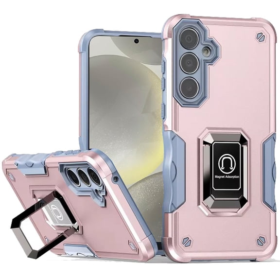 Military Grade Shockproof Hybrid Armor Case with Ring Grip for Samsung Galaxy S25 - Rose Gold