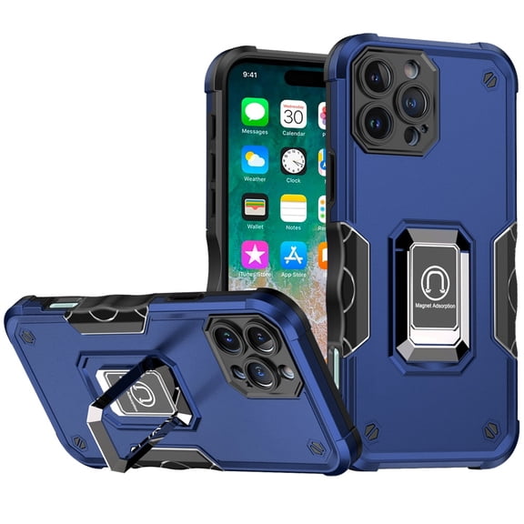 Military Grade Shockproof Hybrid Armor Case with Ring Grip for iPhone 16 Pro - Blue