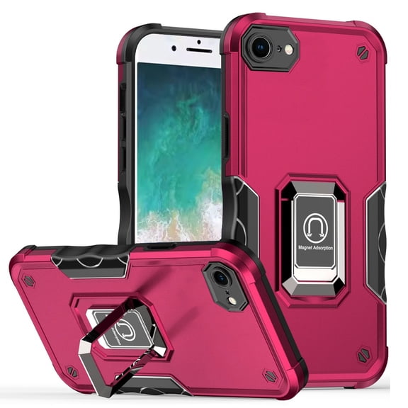 Military Grade Shockproof Hybrid Armor Case with Ring Grip for iPhone 16e - Hot Pink