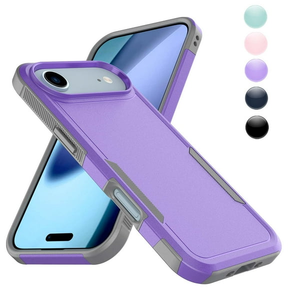 Military Grade Shockproof iPhone 17 Air Case,Dual Layer Full Body Protective Cover with Anti-Slip Grip & Raised Camera Heavy Duty Rugged Case- Purple