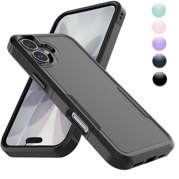 Military Grade Shockproof iPhone 17 Case,Dual Layer Full Body Protective Cover with Anti-Slip Grip & Raised Camera Heavy Duty Rugged Case- Black