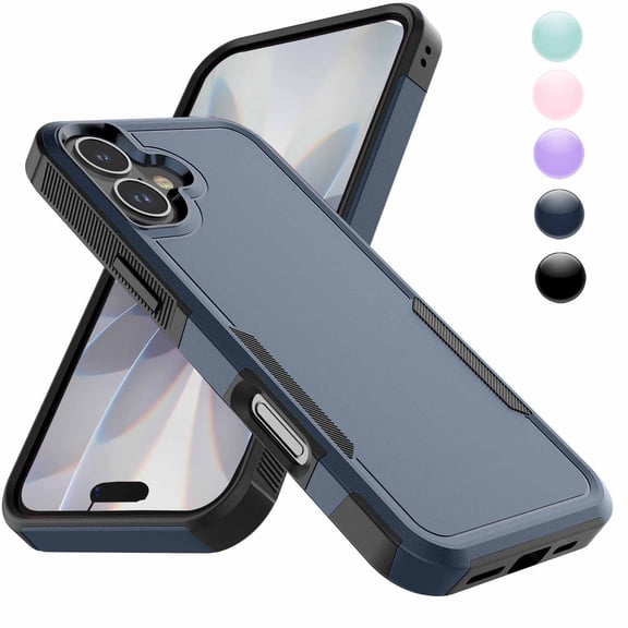 Military Grade Shockproof iPhone 17 Case,Dual Layer Full Body Protective Cover with Anti-Slip Grip & Raised Camera Heavy Duty Rugged Case- Blue