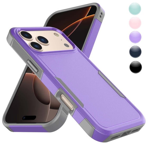 Military Grade Shockproof iPhone 17 Pro Case,Dual Layer Full Body Protective Cover with Anti-Slip Grip & Raised Camera Heavy Duty Rugged Case- Purple