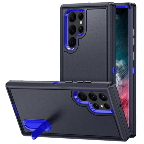 Military Grade TUFF Hybrid Armor Case with Kickstand for Samsung Galaxy S23 Ultra - Black Blue