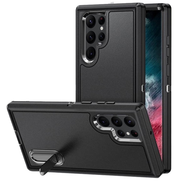 Military Grade TUFF Hybrid Armor Case with Kickstand for Samsung Galaxy S23 Ultra - Black