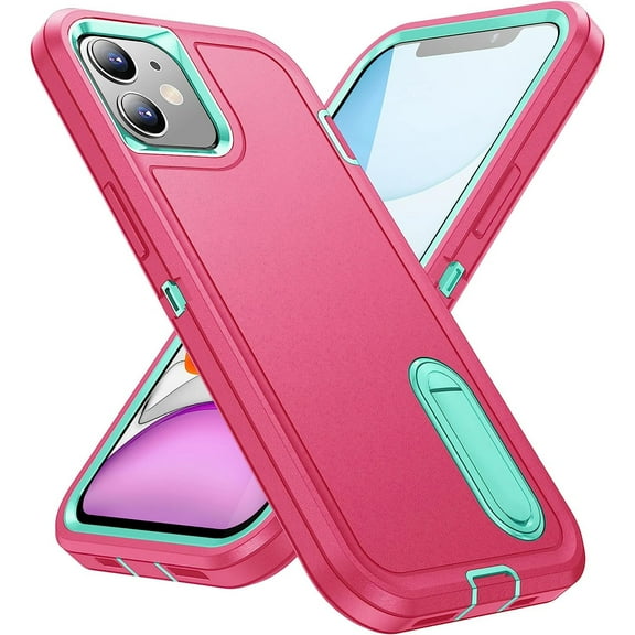 Military Grade TUFF Hybrid Armor Case with Kickstand for iPhone 11 - Hot Pink Teal
