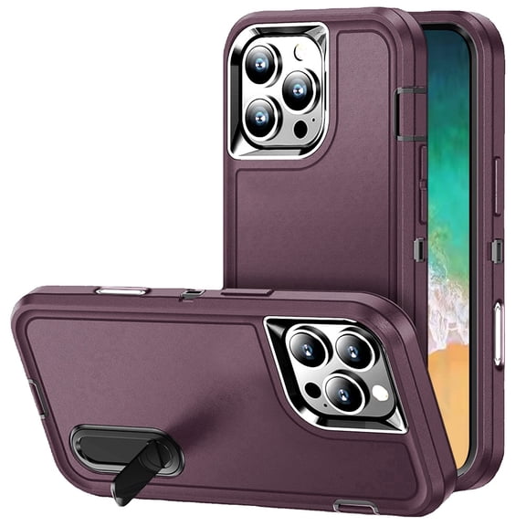 Military Grade TUFF Hybrid Armor Case with Kickstand for iPhone 16 Pro Max - Burgundy