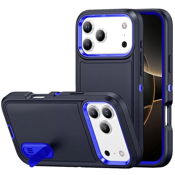 Military Grade TUFF Hybrid Armor Case with Kickstand for iPhone 17 Pro - Black Blue