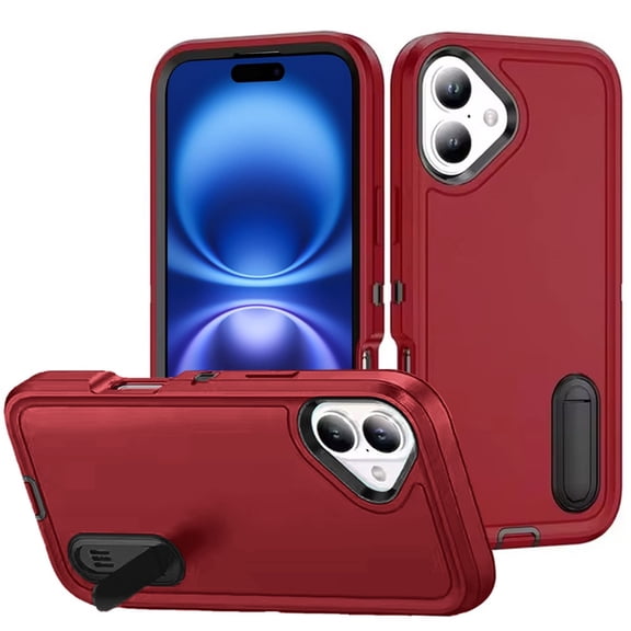 Military Grade TUFF Hybrid Armor Case with Kickstand for iPhone 17 - Red