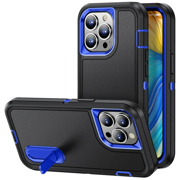 Military Grade TUFF Hybrid Armor Case with Kickstand for iPhone SE (3rd gen & 2nd gen) and iPhone 8/7 - Black Blue