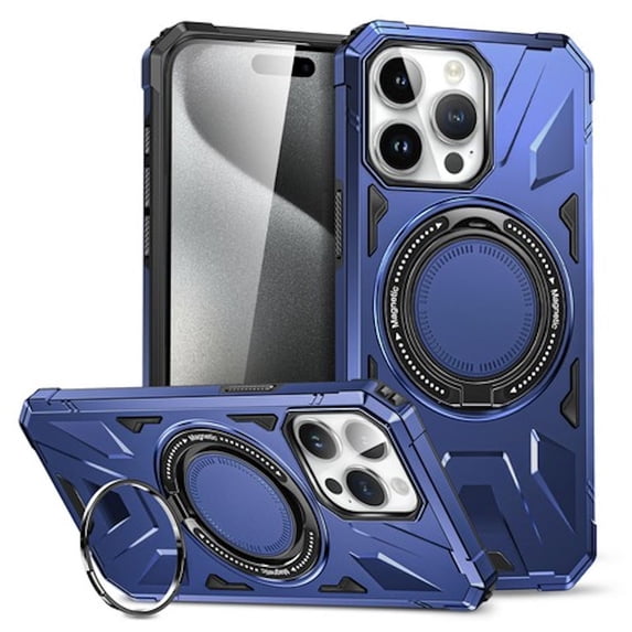 Military Grade TUFF MagSafe Case with Rotating Ring Stand for iPhone 15 Pro - Blue