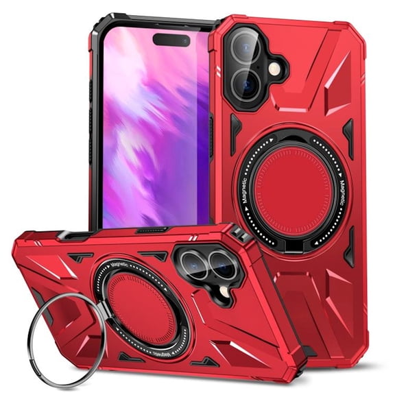 Military Grade TUFF MagSafe Case with Rotating Ring Stand for iPhone 17 - Red
