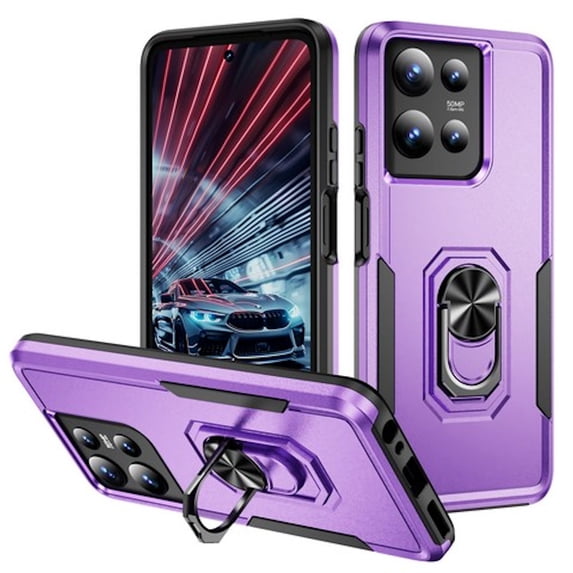 Military Grade TUFF Shockproof Hybrid Armor Case with Ring Grip for Motorola Moto G 2025 - Purple