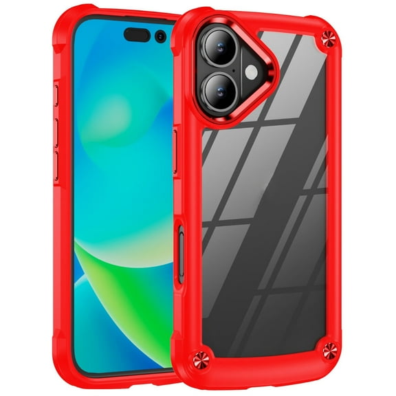 Military Grade Tough Shield Snap-on Transparent Case for iPhone 16 - Red