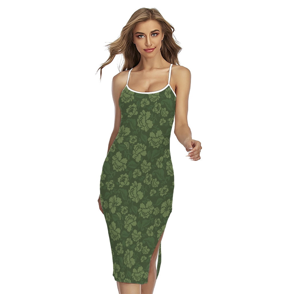Red And Grey Digital Camo Pattern Printed Cross Back Cami Dress