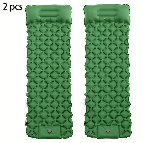 Military Green Self-Inflating Mattress - Stomp Inflation & Snap-Together Design. Built-In Pillow & Leak-Proof for Single/Double Use.