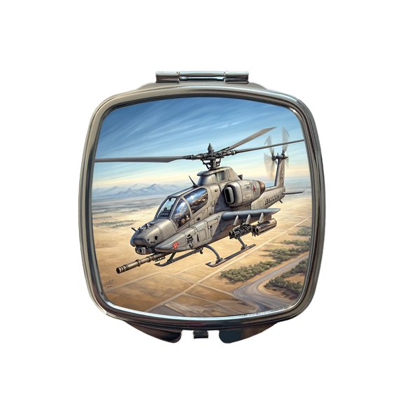 Military Gunship Helicopter In Flight Travel Makeup Handbag Purse Small Pocket Compact Mirror