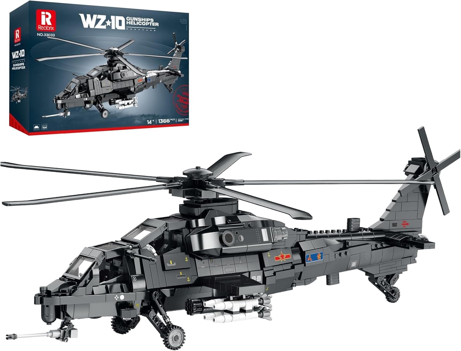 Military Helicopter Building Set, WZ-10 Helicopter Toy Plane Model Home Decor, Military Army Airplane Building Kit for Teens Adults, Gifts for Collectors and Aviation Enthusiasts 14+ (1366PCS)