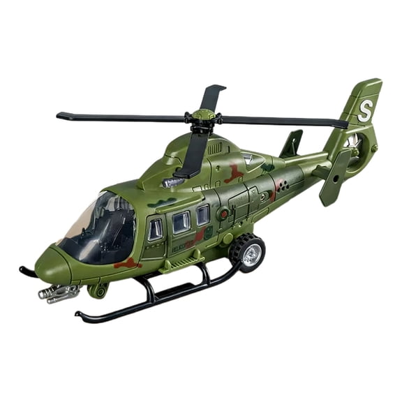 Military Helicopter Model Toy, Inertia Flyer with Lights and Sounds, Detailed Simulation Aircraft, Durable Push and Go Toy for Imaginative Play