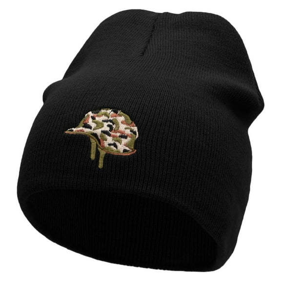 Military Helmet Embroidered 8 inch Acrylic Short Blank Beanie - Black OSFM
