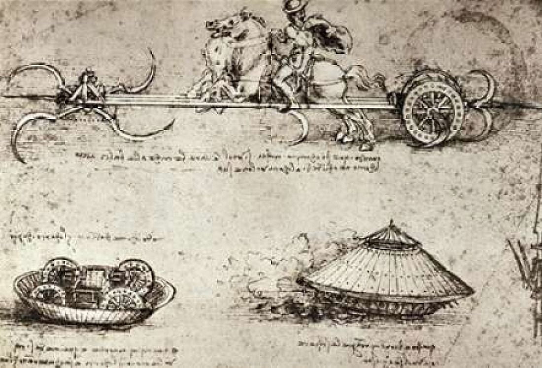 Military Inventions Sketches Canvas Art - Leonardo Da Vinci (20 x 28)