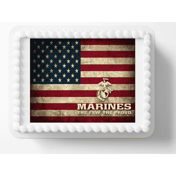 Military Marines Edible Image Icing Cake Topper for Quarter Sheet Cake, by Tnct.