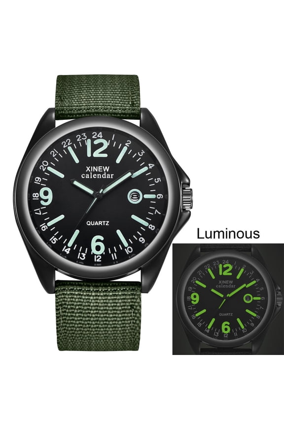 Military Mens Watch, Czzoypi Quartz Sport Wrist Watch with Date Luminous Dial, Nylon Strap Water Resistant Casual Timepiece, Green