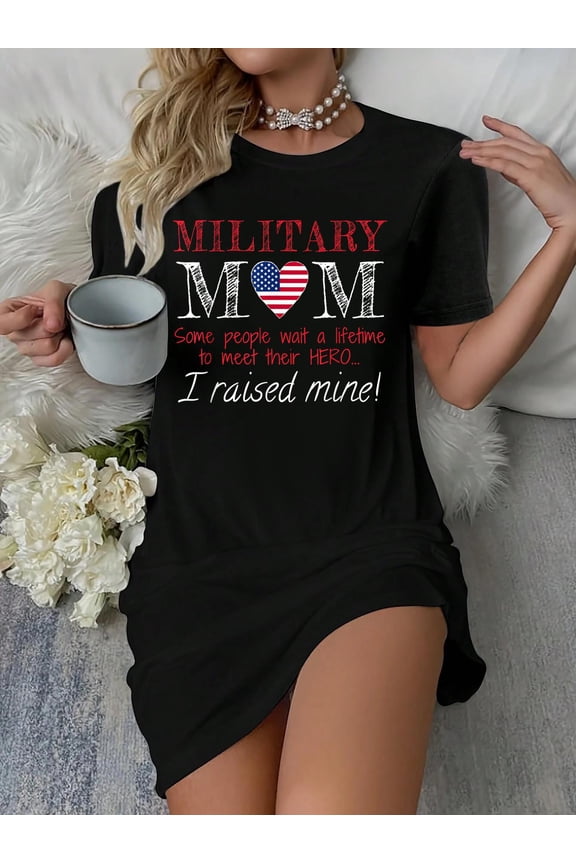 Military Mom I Raised My Hero America American Armed Forces T-Shirt Dress Casual Summer Dress Everyday Outfit