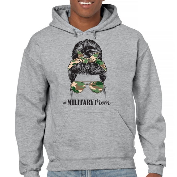 Military Mom Sweatshirt Proud Mom Life Messy Bun Sunglasses Mother's Day Mama Mommy Active Duty Veteran Vet Hoodie