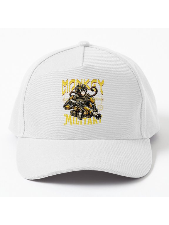 Military Monkey Baseball Cap, Yellow Black Uniform Animal Character Design, Classic Hat