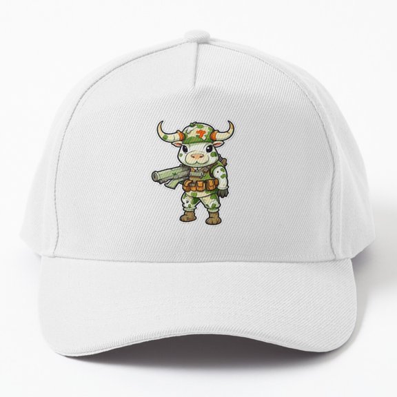 Military Moo-ves Baseball Cap, Smiling Cow in Command Character Design, Classic Hat