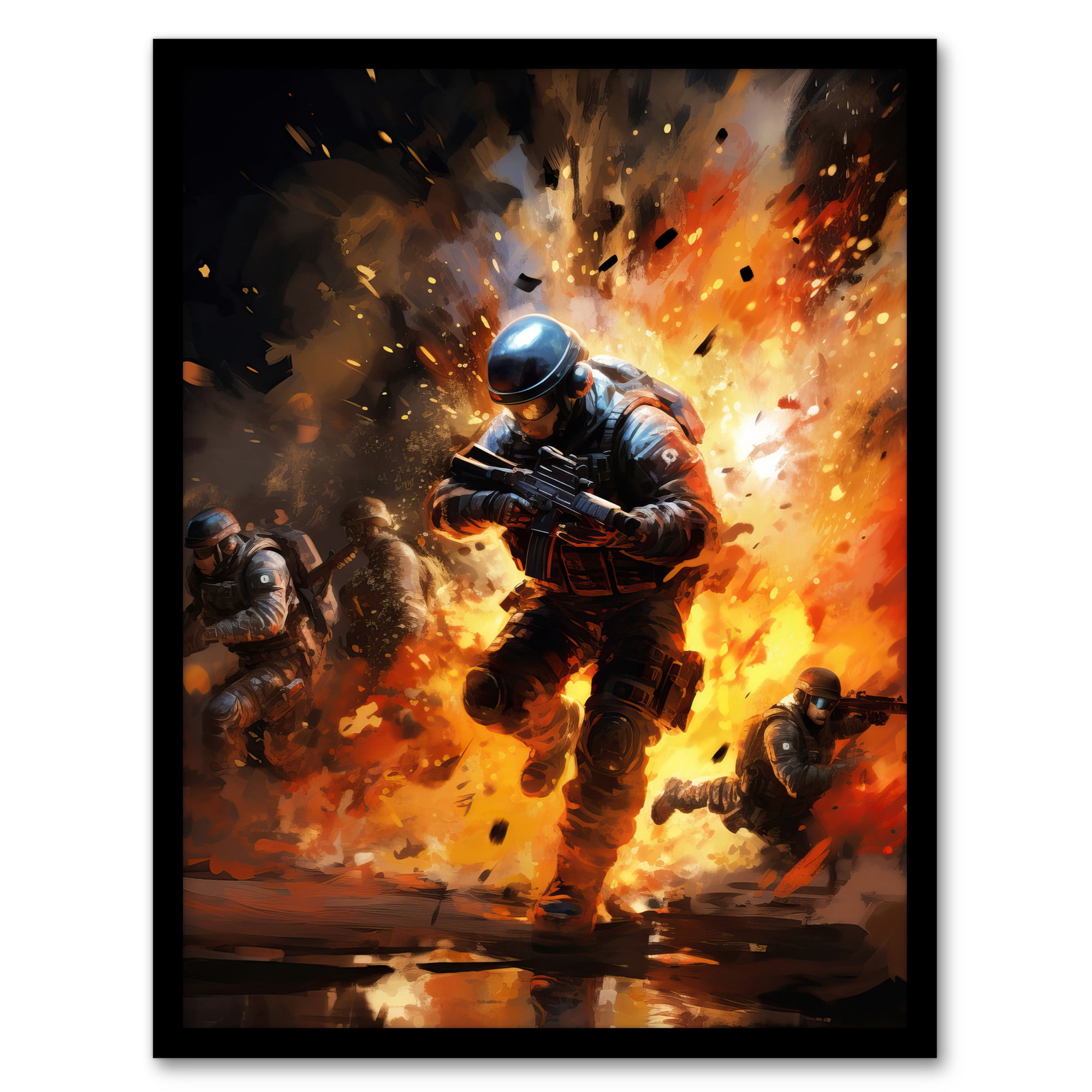 Military Operation Army Explosion Scene Action Artwork Painting Art ...