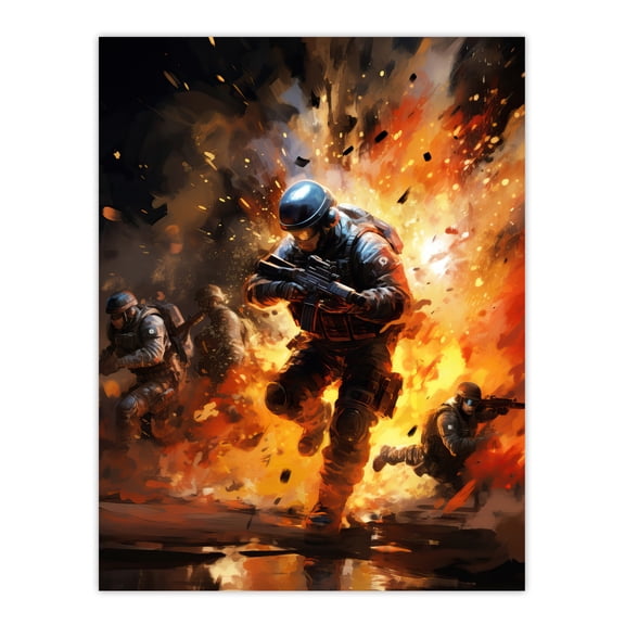 Military Operation Army Explosion Scene Action Artwork Painting Large Wall Art Poster Print Thick Paper 18X24 Inch