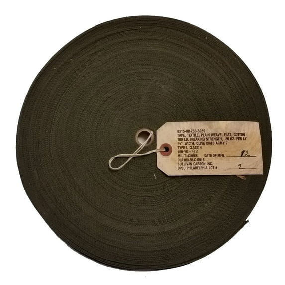 Military Outdoor Clothing Never Issued Olive Drab Cotton Flat Weave Tape, 3/4-Inch