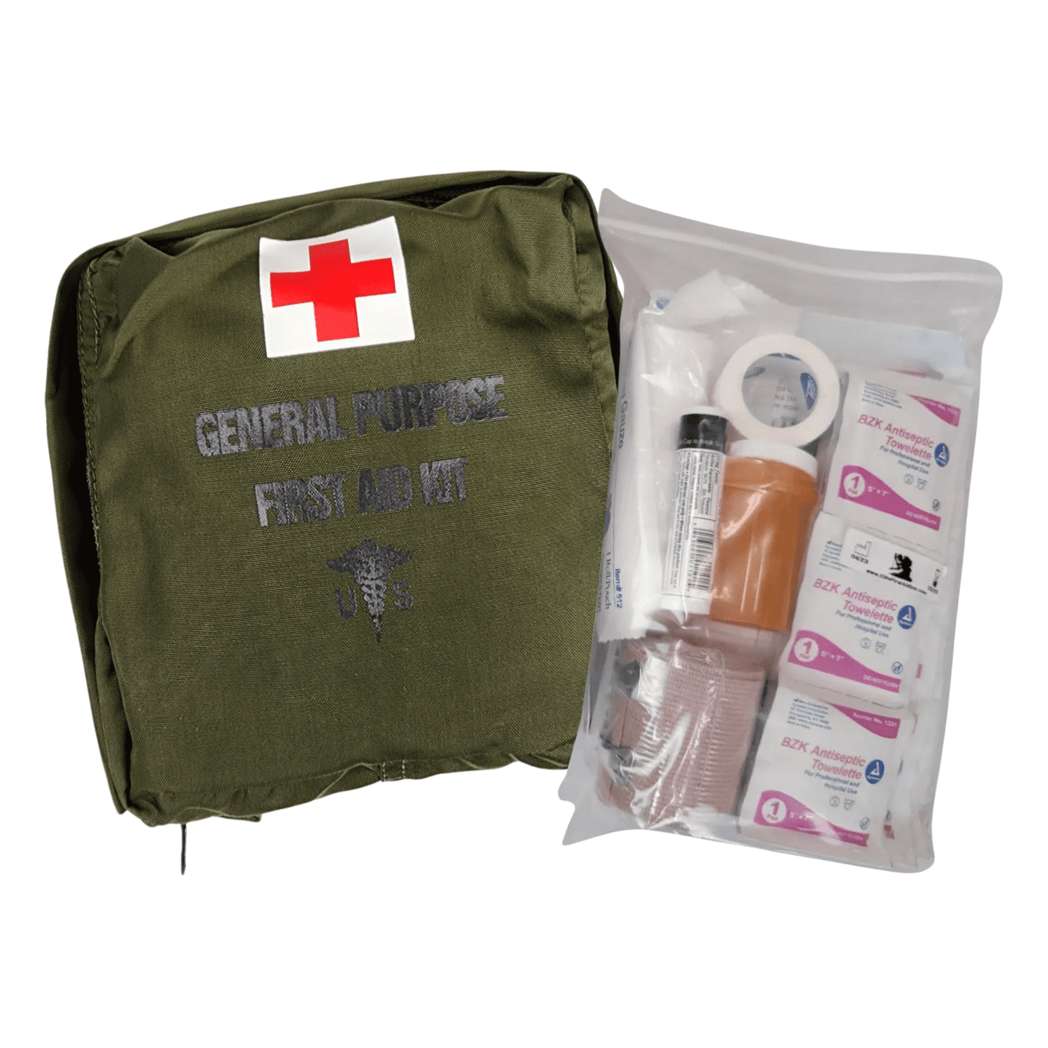 Military Outdoor Clothing Never Issued Olive Drab Zippered General Purpose First Aid Kit With Strap And First Aid Supplies