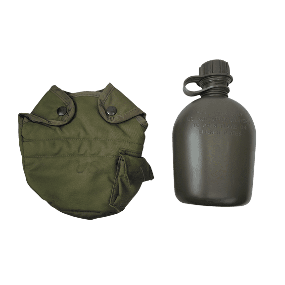 Military Outdoor Clothing Previously Issued US OD 1QT Canteen Cover with Never Issued 1 QT Canteen