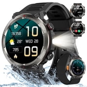 Military Outdoor Waterproof SOS Smart Watch for Men,1.45 HD Watch,with Calling,Flashlight,Compass,100+ Sports Modes,Large 960 mAh Battery,fits for Android iPhone Samsung,Black