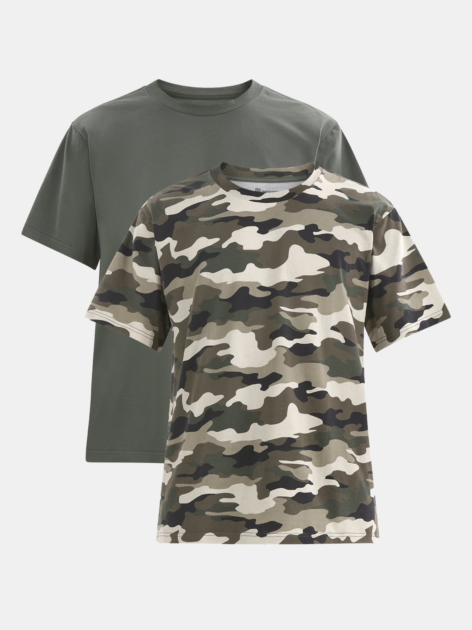 No Boundaries Flat Grey Basic Crewneck Undershirts with Short Sleeves, 2-Pack, Men's