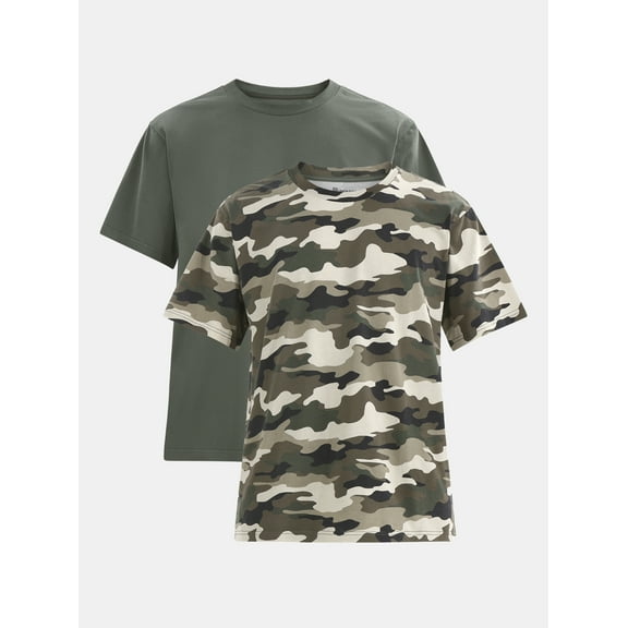 No Boundaries Military Basic Crewneck Tee with Short Sleeves, 2-Pack, Men's
