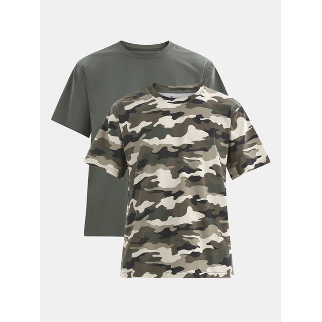 No Boundaries Flat Grey Basic Crewneck Undershirts with Short Sleeves, 2-Pack, Men's