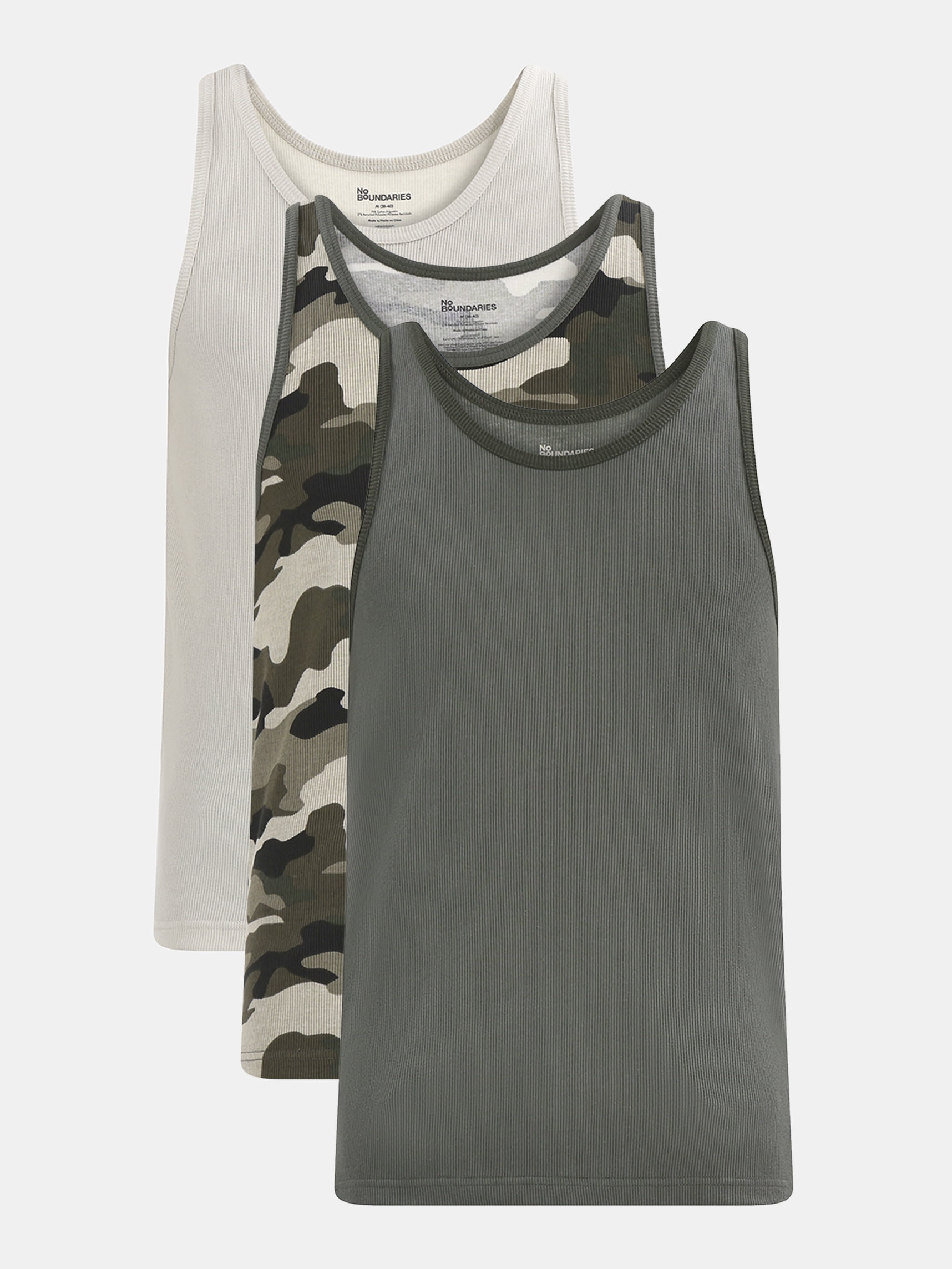 No Boundaries Military Basic Tank Top, 3-Pack, Men's
