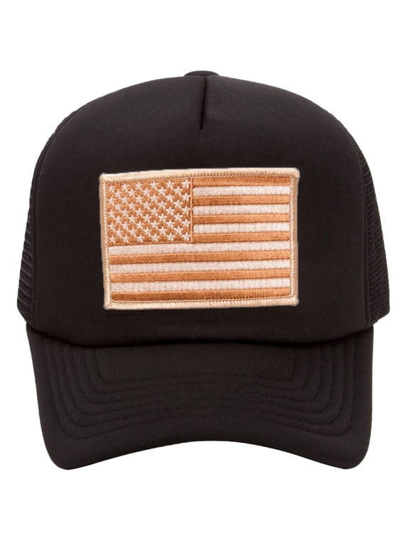 Military Patch Adjustable Trucker Hats - Desert American Flag