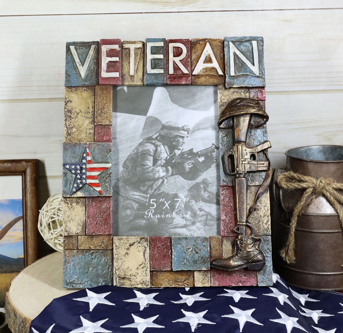 Military Patriotic USA Star Veteran Helmet Rifle And Boot 5