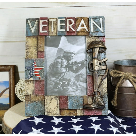 Military Patriotic USA Star Veteran Helmet Rifle And Boot 5"X7" Picture Frame